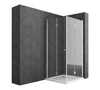 Durovin Bathrooms 800 x 700mm (WXD) Rectangular Frameless Shower Cubicle with Anti Slip Acrylic Shower Tray, L Shape Double Bifold Shower Doors - 6mm Safety Glass -