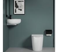 Durovin Bathrooms Back To Wall Toilet And Cloakroom Basin Set, Modern Bathroom Suite, Space-Saving Wc & Basin Combination