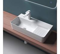 Durovin Bathrooms Ceramic Basin - Wall Hung or Counter Top Mount Sink - Single Tap Hole with Drainboard - Rectangular 450 x 305mm (WXD)