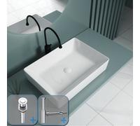 Durovin Bathrooms Ceramic Bathroom Basin-510X365mm Countertop Bathroom Vessel Rectangular With Popup Waste Plug&round Bottle