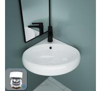 Durovin Bathrooms Ceramic Bathroom Basin-Corner Wall Hung Round Shape Sink For Cloakroom Bathroom With Square Plug (400X380X145mm)