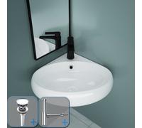Durovin Bathrooms Ceramic Bathroom Basin - Corner Wall Hung Round Shape Sink For Cloakroom With Round Bottle&plug (400X380X145mm)