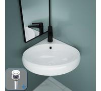 Durovin Bathrooms Ceramic Bathroom Basin-Corner Wall Hung Round Sink For Cloakroom Bathroom With Centre Round Plug (400X380X145mm)