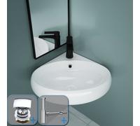 Durovin Bathrooms Ceramic Bathroom Basin-Corner Wall Hung Round Sink For Cloakroom With Round Bottle&square Plug (400X380X145mm)