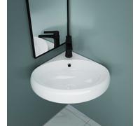 Durovin Bathrooms Ceramic Bathroom Basin - Corner Wall Hung Sink For Cloakroom Bathroom- Round Shape (400 X 380 X 145mm)