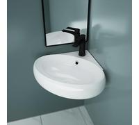 Durovin Bathrooms Ceramic Bathroom Basin - Corner Wall Hung Sink for Cloakroom Bathroom- Round Shape Washing Bowl (400 x 380 x 145mm)