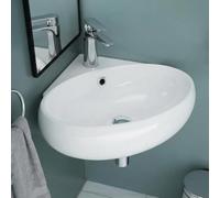 Durovin Bathrooms Ceramic Bathroom Basin - Corner Wall Hung Space-Saving Sink for Cloakroom Bathroom- Round Shape Compact Washing Bowl (400 x 380 x 145mm)