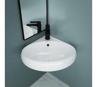 Durovin Bathrooms Ceramic Bathroom Basin - Corner Wall Hung Space-Saving Sink for Cloakroom Bathroom- Round Shape Compact Washing Bowl (400 x 380 x 145mm)