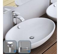 Durovin Bathrooms Ceramic Bathroom Basin-Countertop Oval Sink Round Waste Plug & Square Waste Bottle