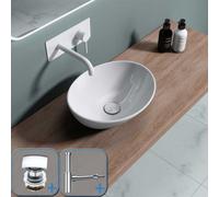 Durovin Bathrooms Ceramic Bathroom Basin - Countertop Sink - Oval Washing Bowl 410X330X140mm With Square Waste Plug&round Bottle