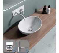 Durovin Bathrooms Ceramic Bathroom Basin - Countertop Sink Vessel - Oval Washing Bowl 410X330X140mm With Square Waste Plug&bottle
