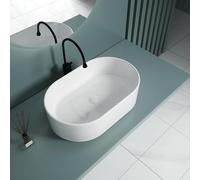 Durovin Bathrooms Ceramic Bathroom Basin - Countertop Sink Vessel - Oval Washing Bowl Upright Wall Flat Bottom (560 x 350 x 145mm)