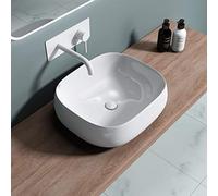 Durovin Bathrooms Ceramic Bathroom Basin - Countertop Sink Vessel - Square Washing Bowl Curved Wall (460 x 420 x145mm)