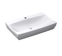 Durovin Bathrooms Ceramic Bathroom Basin - Countertop Wall Hung Sink with No Overflow - Shallow Fill Style with Single Tap Hole - Slim Rectangular (485 x 320 x 105mm)