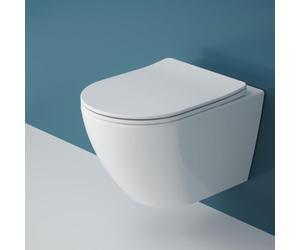 Durovin Bathrooms Ceramic Modern Streamline Wall Hung Toilet - Rimless Technology - Include WC Pan with Quick Release Soft Close Seat - 365 x 540 x 330mm (WxDxH)