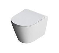 Durovin Bathrooms Ceramic Rimless Wall Hung Toilet - Short Projection - Include WC Pan with Soft Close Seat - Quick Release - 363 x 483 x 360mm (WxDxH)