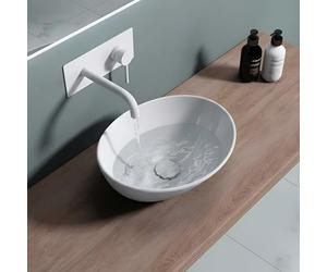 Durovin Bathrooms Cloakroom Ceramic Basin 410 x 330 x 140mm - En-Suite Countertop Vessel Sink - Compact Oval Wash Basin - Gloss White