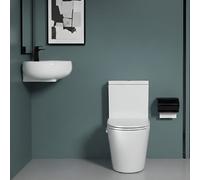 Durovin Bathrooms Close Coupled Toilet With Bidet, All-In-One Wc & Wall Hung Cloakroom Basin Set, Space Saving Bathroom Suite