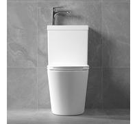 Durovin Bathrooms Close Coupled Two Piece Ceramic Toilet With Sink On Top And Tap Rimless Wc Pan With Cistern And Soft Close Seat