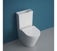 Durovin Bathrooms Close Coupled Two Piece Ceramic Toilet with Sink On Top Right Hand - Rimless WC Pan with Cistern and Soft Close Seat