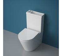 Durovin Bathrooms Close Coupled Two Piece Ceramic Toilet with Sink On Top - Rimless WC Pan with Cistern and Soft Close Seat
