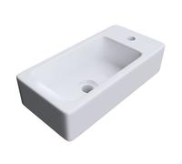 Durovin Bathrooms Compact Ceramic Basin | Wall Hung Mount | Rectangular Cloakroom Hand Washing Sink | One Right Hand Tap Hole