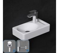 Durovin Bathrooms Compact Ceramic Sink 395 X 215 X 85mm (Wxdxh)- Wall Hung Cloakroom Basin With Pop Up Waste Plug & Bottle Trap