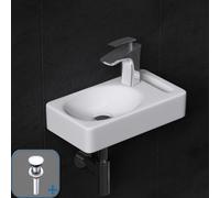 Durovin Bathrooms Compact Ceramic Sink 395 X 215 X 85mm (Wxdxh)- Wall Hung Cloakroom Basin With Round Waste Plug