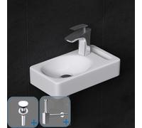 Durovin Bathrooms Compact Ceramic Sink 395 X 215 X 85mm (Wxdxh)- Wall Hung Cloakroom Basin With Round Waste Plug & Bottle Trap