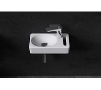 Durovin Bathrooms Compact Ceramic Sink 395 x 215 x 85mm (WxDxH)- Wall Hung Mount - Rectangular Cloakroom Hand Washing Basin - One Right Hand Tap Hole with Towel Rail