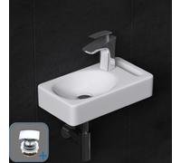 Durovin Bathrooms Compact Ceramic Sink 395 X 215 X 85mm (Wxdxh)- Wall Hung Rectangular Cloakroom Basin With Square Waste Plug