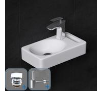 Durovin Bathrooms Compact Ceramic Sink 395X215X85mm(Wxdxh) Wall Hung Rectangular Cloakroom Basin With Square Plug&bottle Trap