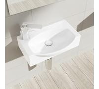 Durovin Bathrooms Compact Ceramic Sink 405 x 280 x 110mm (WxDxH) - Wall Hung Mount - D Shape Cloakroom Hand Washing Basin - One Left Corner Tap Hole