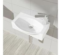 Durovin Bathrooms Compact Ceramic Sink 405 x 280 x 110mm (WxDxH)- Wall Hung or Countertop - D Shape Cloakroom Hand Washing Basin - One Right Corner Tap Hole