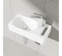 Durovin Bathrooms Compact Ceramic Sink 440 x 220 x 90mm (WxDxH) - Wall Hung Mount - Rectangular Cloakroom Hand Washing Basin - One Right Hand Tap Hole with Towel Rail