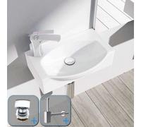 Durovin Bathrooms Compact Ceramic Sink - Wall Hung Mount - D Shape Cloakroom Hand Washing Basin With Square Waste Plug & Bottle Trap