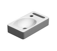 Durovin Bathrooms Compact Ceramic Sink - Wall Hung Mount - Rectangular Cloakroom Hand Washing Basin - One Right Hand Tap Hole with Towel Rail