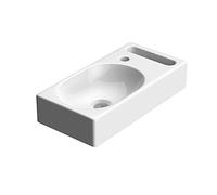 Durovin Bathrooms Compact Ceramic Sink - Wall Hung Mount - Rectangular Cloakroom Hand Washing Basin - One Right Hand Tap Hole with Towel Rail
