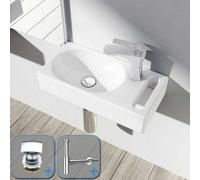 Durovin Bathrooms Compact Ceramic Wall Hung Sink Cloakroom Hand Washing Basin - Right Hand Tap Hole With Square Waste & Round Bottle Trap