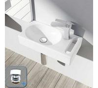 Durovin Bathrooms Compact Ceramic Wall Hung Sink Cloakroom Hand Washing Basin - Right Hand Tap Hole With Towel Rail & Square Waste