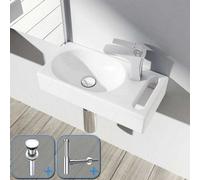 Durovin Bathrooms Compact Ceramic Wall Hung Sink Cloakroom Hand Washing Basin - Right Hand Tap Hole With Round Waste & Round Bottle Trap