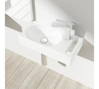 Durovin Bathrooms Compact Ceramic Wall Hung Sink Cloakroom Hand Washing Basin - Right Hand Tap Hole With Towel Rail