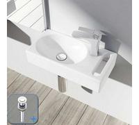 Durovin Bathrooms Compact Ceramic Wall Hung Sink Cloakroom Hand Washing Basin - Right Hand Tap Hole With Pop Up Waste