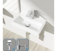 Durovin Bathrooms Compact Ceramic Wall Hung Sink - Rectangular Cloakroom Hand Washing Basin - One Middle Tap Hole With Round Waste Plug&bottle