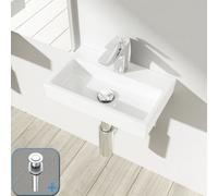 Durovin Bathrooms Compact Ceramic Wall Hung Sink - Rectangular Cloakroom Hand Washing Basin - One Middle Tap Hole With Popup Waste Plug