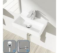 Durovin Bathrooms Compact Ceramic Wall Hung Sink - Rectangular Cloakroom Hand Washing Basin - One Middle Tap Hole With Popup Waste Plug&round Bottle