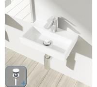 Durovin Bathrooms Compact Ceramic Wall Hung Sink - Rectangular Cloakroom Hand Washing Basin - One Middle Tap Hole With Round Waste Plug
