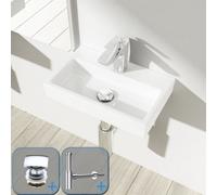 Durovin Bathrooms Compact Ceramic Wall Hung Sink - Rectangular Cloakroom Hand Washing Basin-One Middle Tap Hole With Square Waste Plug&round Bottle