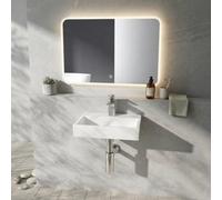 Durovin Bathrooms Compact Ceramic Wall Hung Sink - Rectangular Cloakroom Hand Washing Basin With Illuminated Led Bathroom Mirror