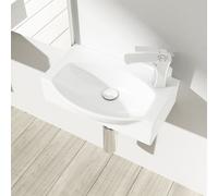 Durovin Bathrooms Compact Wall Hung / Countertop Ceramic Sink D Shape Cloakroom Washing Basin - Right Corner Tap Hole